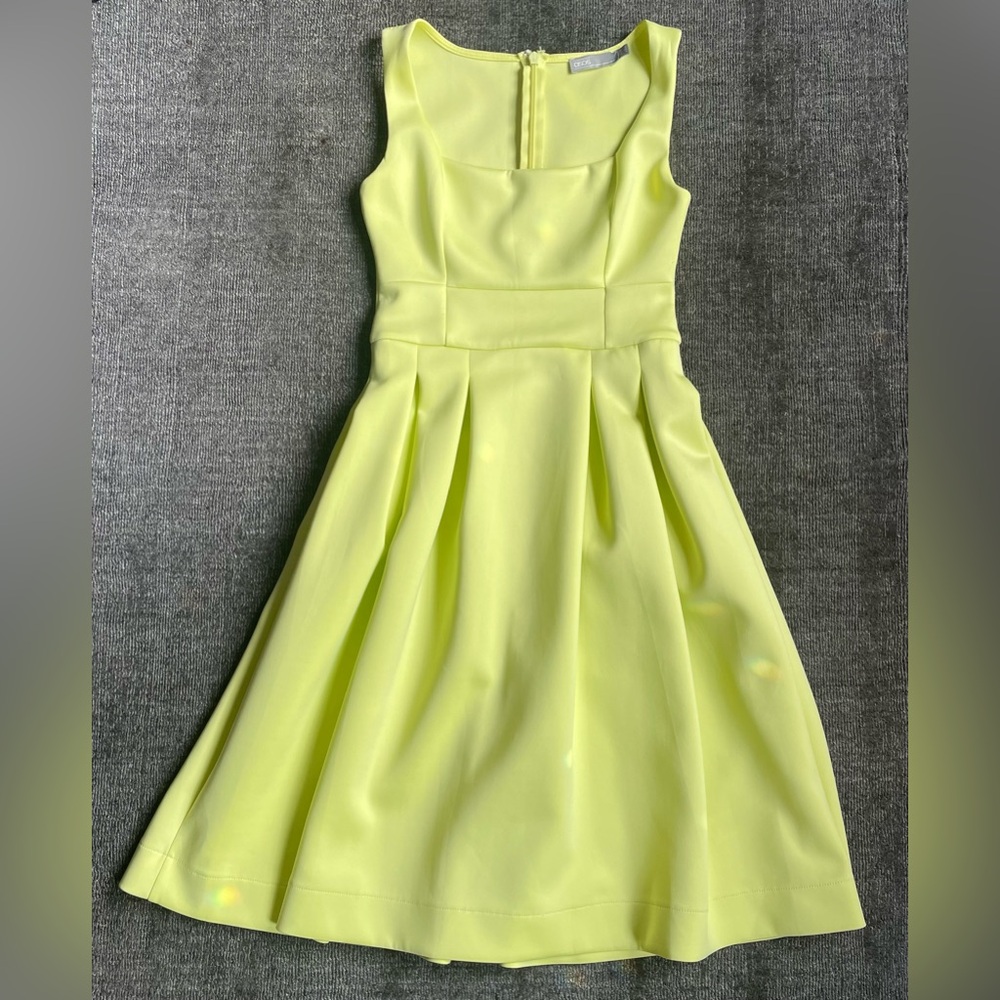 ASOS square neck scuba skater dress neon yellow Small SM 4